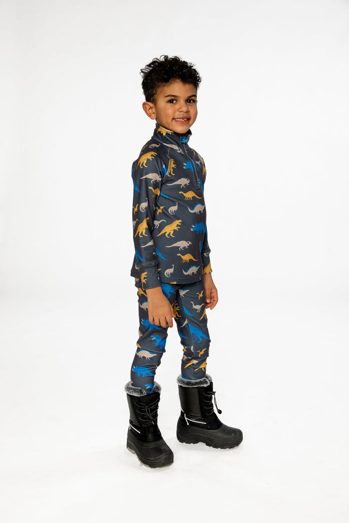 Two Piece Thermal Underwear Grey And Blue Dinosaur Print-3