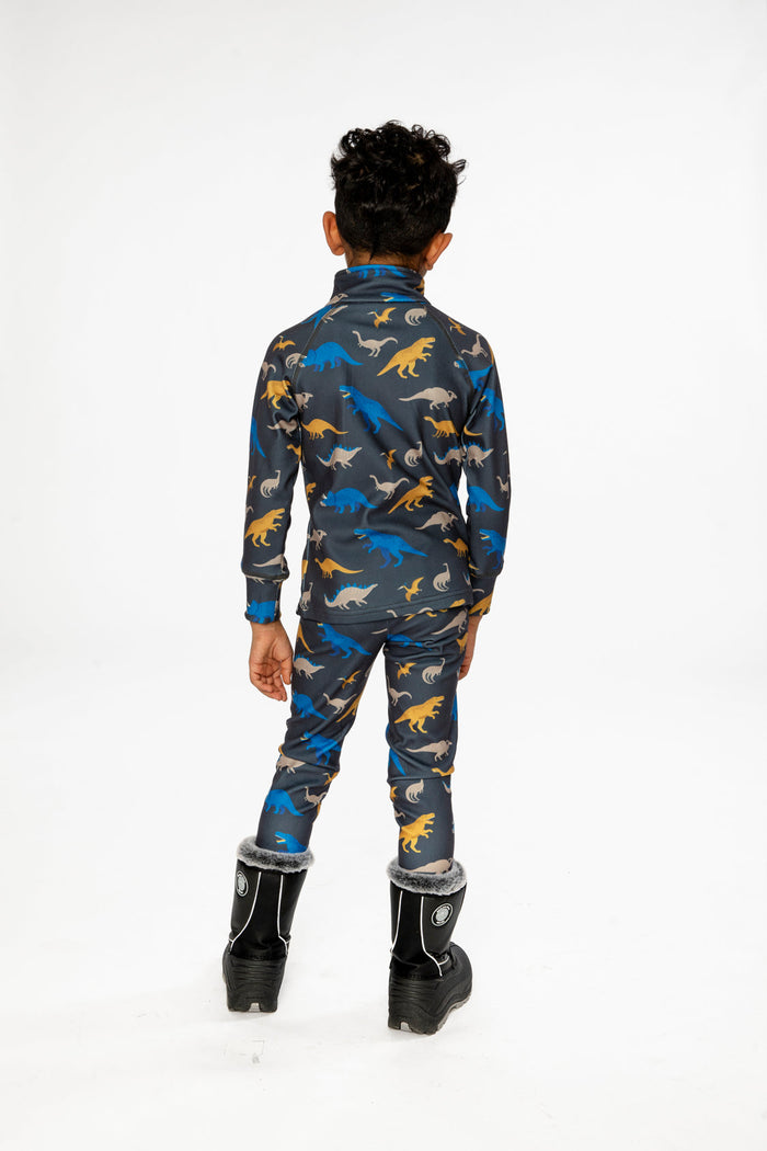 Two Piece Thermal Underwear Grey And Blue Dinosaur Print-4