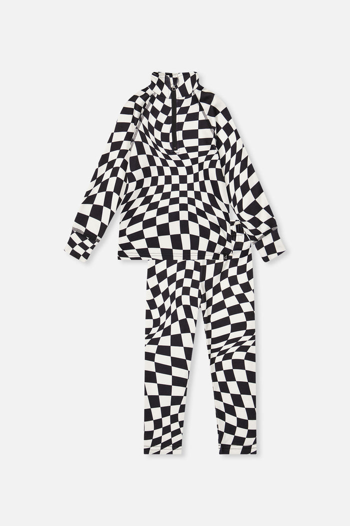 Two Piece Thermal Underwear White Checkered Print-0