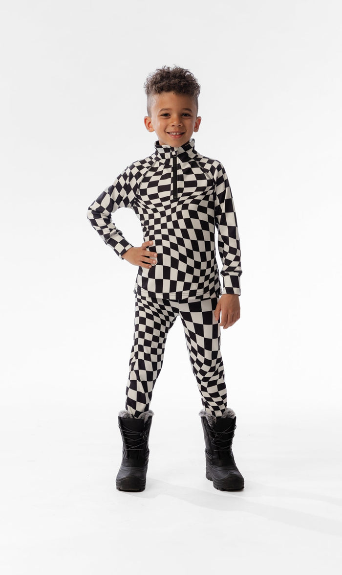 Two Piece Thermal Underwear White Checkered Print-1