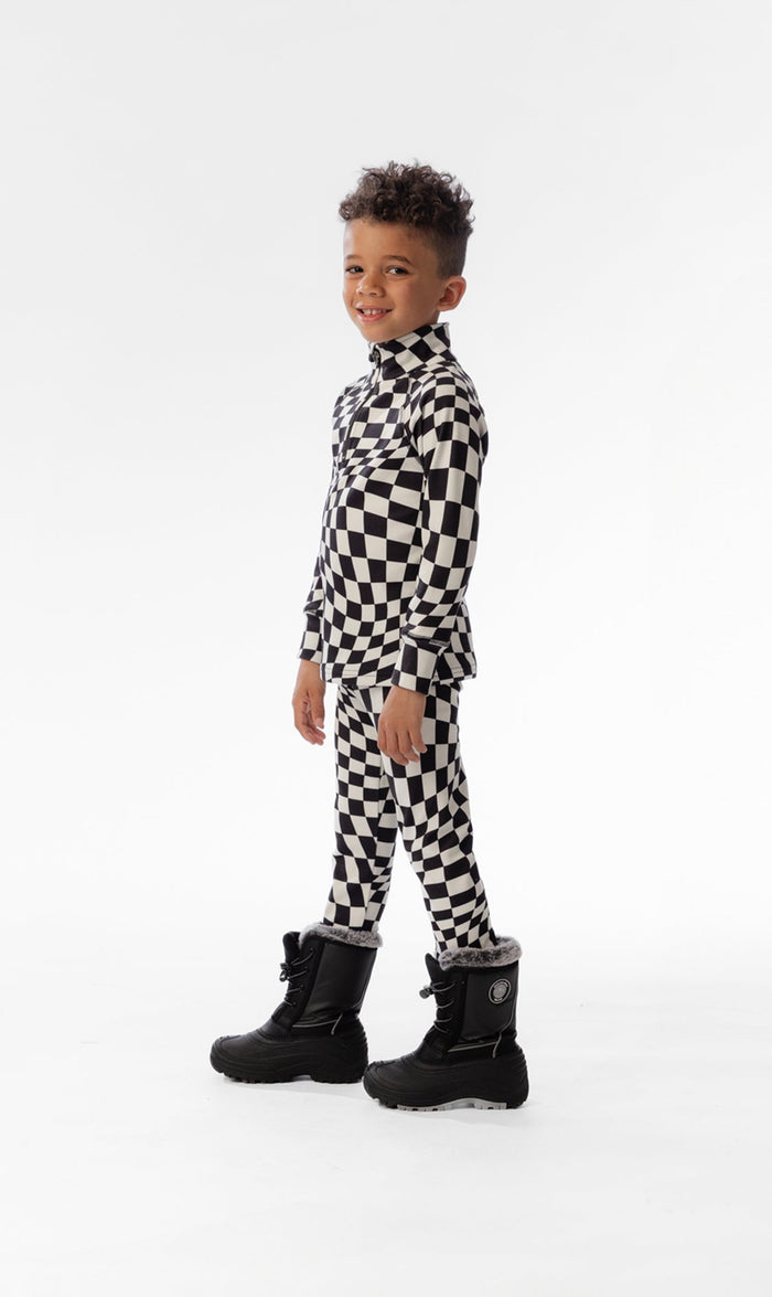 Two Piece Thermal Underwear White Checkered Print-2