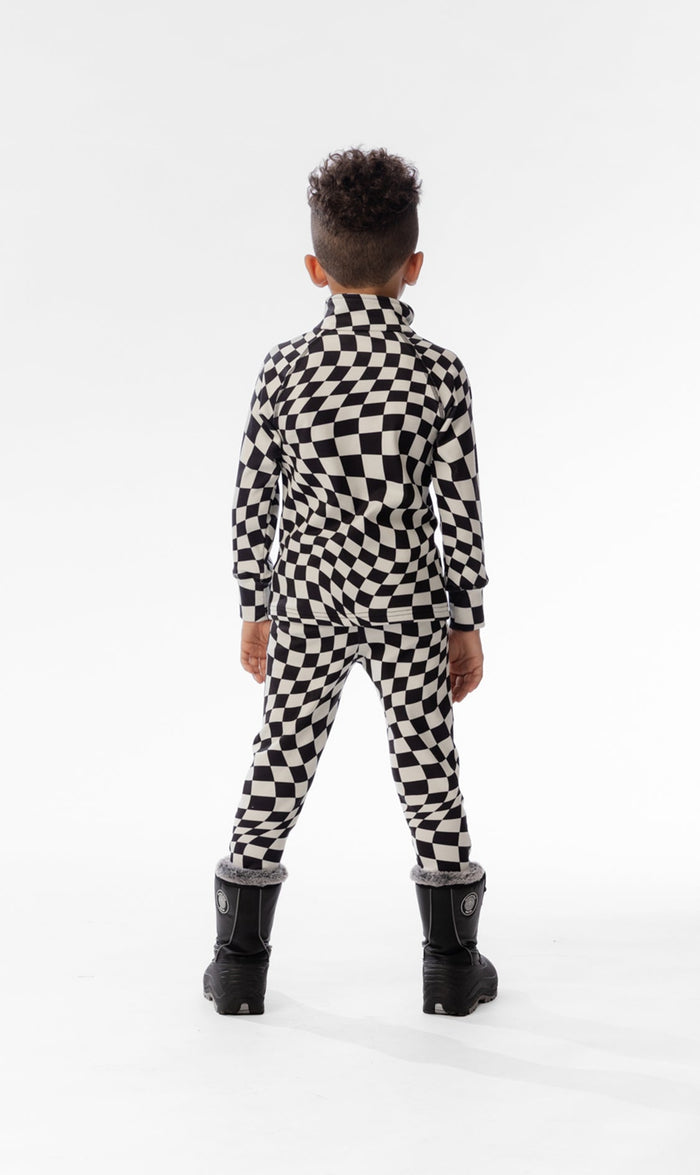 Two Piece Thermal Underwear White Checkered Print-3