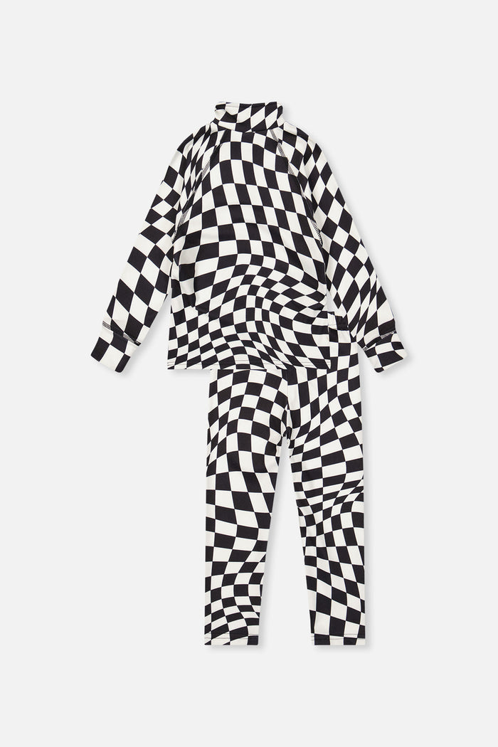 Two Piece Thermal Underwear White Checkered Print-4