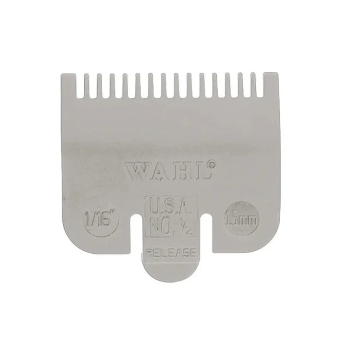 “Wahl light-gray 1/16 inch (#0.5) clipper guard on white background.”
