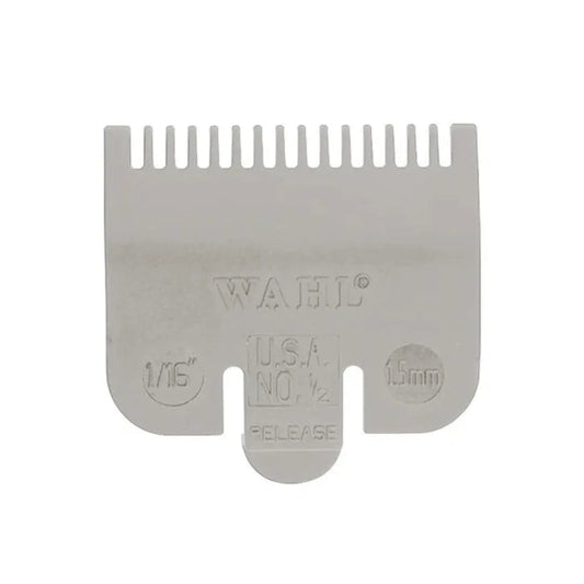 “Wahl light-gray 1/16 inch (#0.5) clipper guard on white background.”