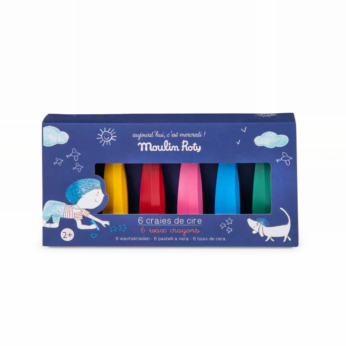 Moulin Roty - Wax Crayons - Aujourd'hui C'est Mercredi - Set Of 6