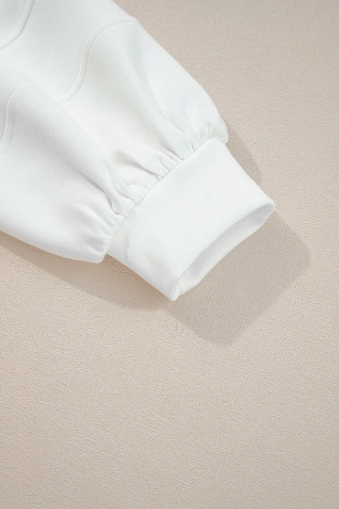 White Solid Color Zip Up Knit Puff Sleeve Jacket 🇺🇸