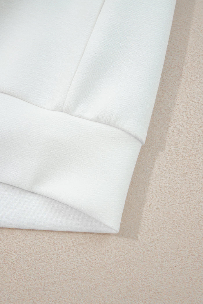 White Solid Color Zip Up Knit Puff Sleeve Jacket 🇺🇸