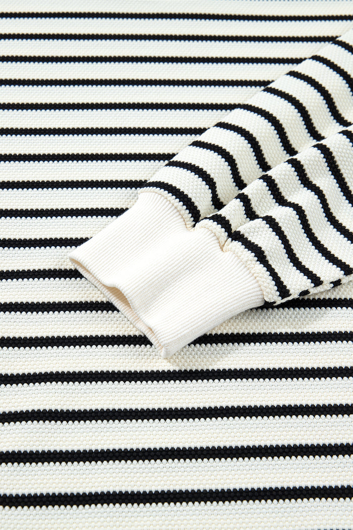 White Stripe Ruffle Trim Drop Shoulder Top Drawstring Loose Pant Set 🇺🇸