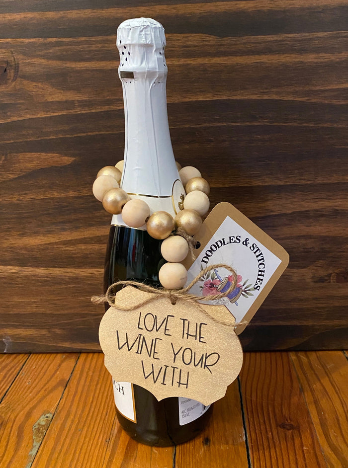 Gold and Natural beaded Wine Bottle Garland - Love the wine your with
