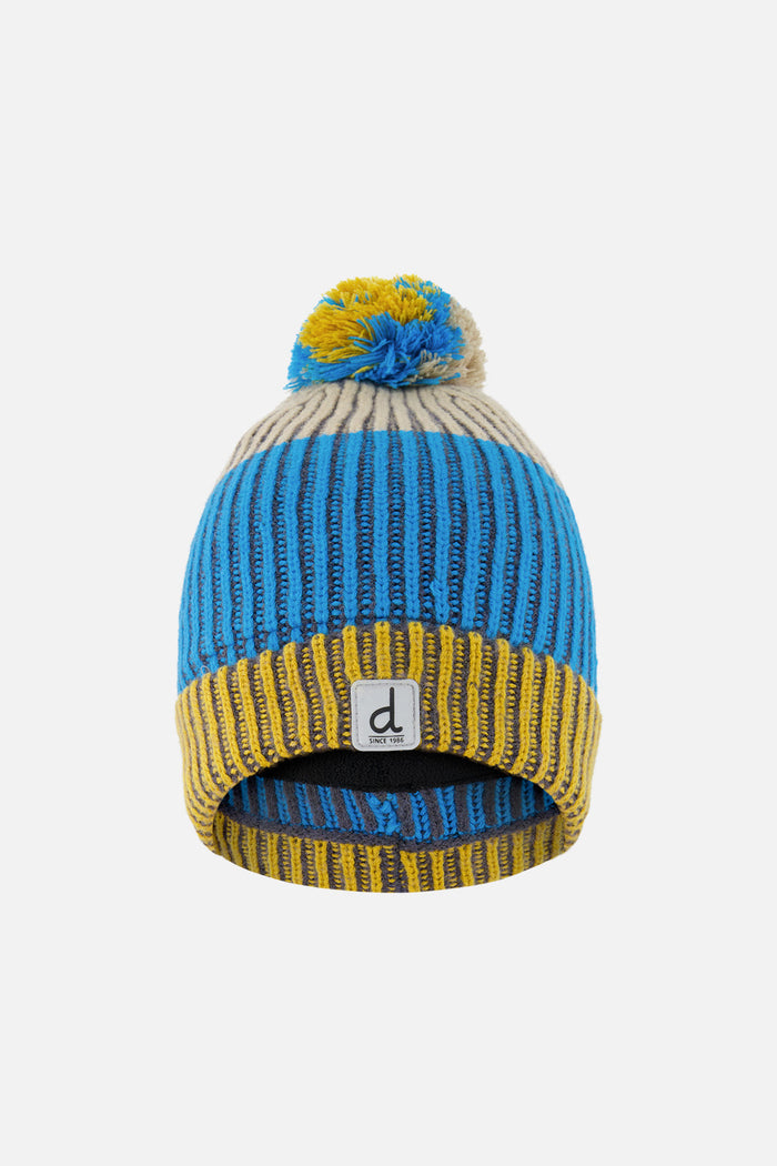 Winter Knit Hat With Pompom Blue And Yellow-0