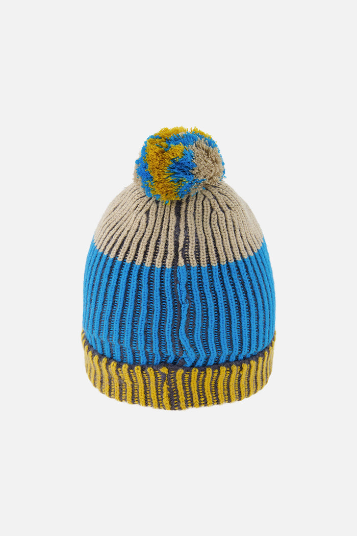 Winter Knit Hat With Pompom Blue And Yellow-2