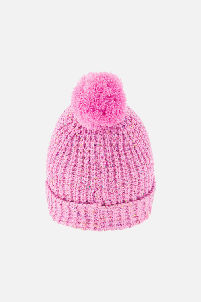 Winter Knit Hat With Pompom Pink-2