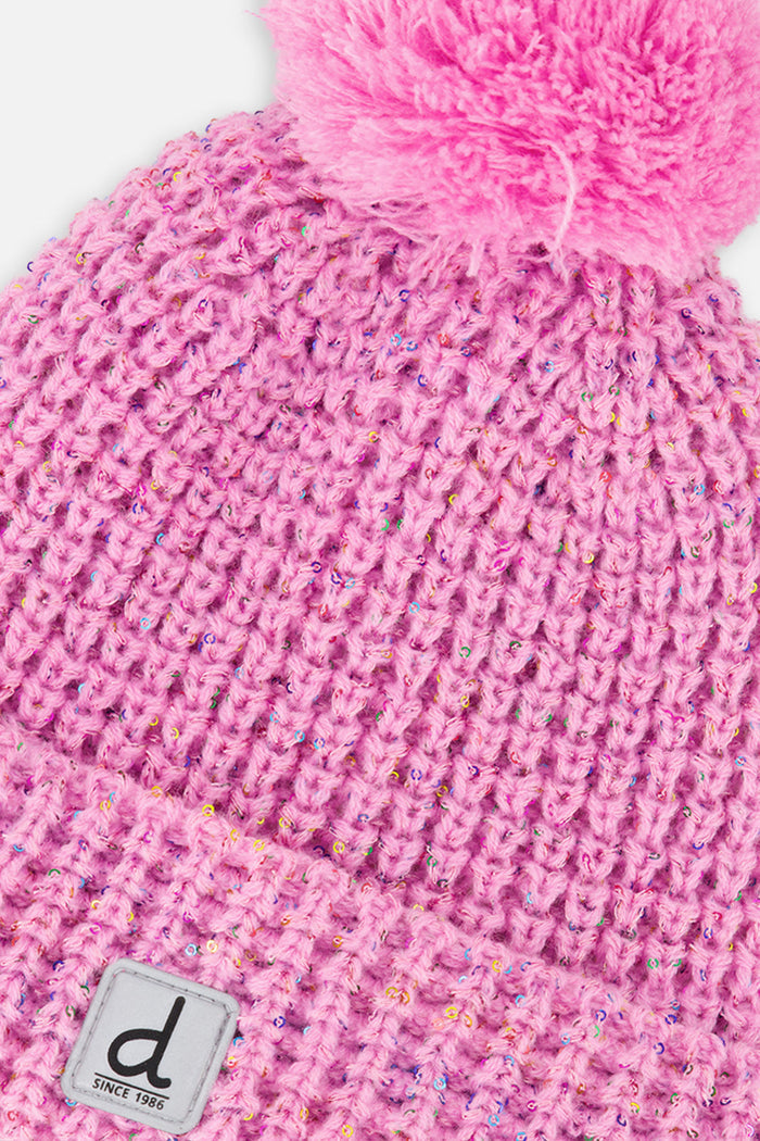 Winter Knit Hat With Pompom Pink-3