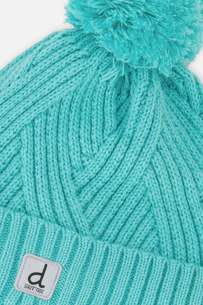 Winter Knit Hat With Pompom Turquoise Blue-3