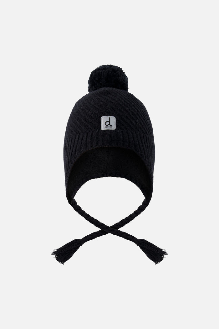 Winter Peruvian Knit Hat With Pompom Black-0