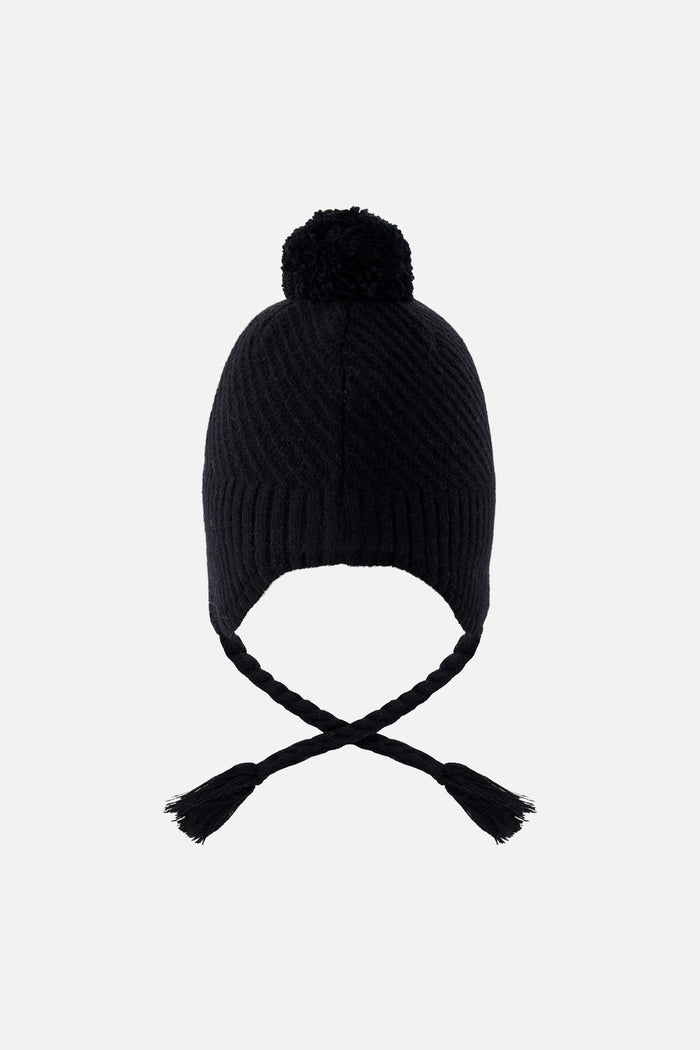 Winter Peruvian Knit Hat With Pompom Black-1
