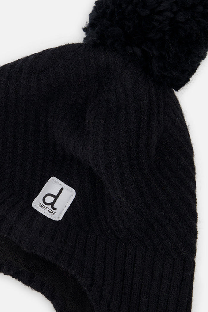 Winter Peruvian Knit Hat With Pompom Black-2