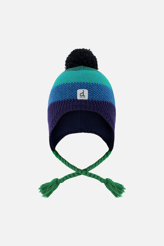 Winter Peruvian Knit Hat With Pompom Blue And Green Knit-0