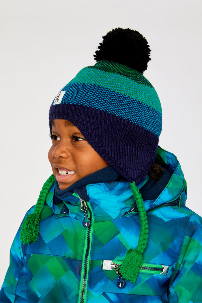 Winter Peruvian Knit Hat With Pompom Blue And Green Knit-1