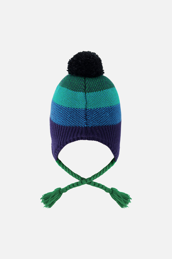 Winter Peruvian Knit Hat With Pompom Blue And Green Knit-2