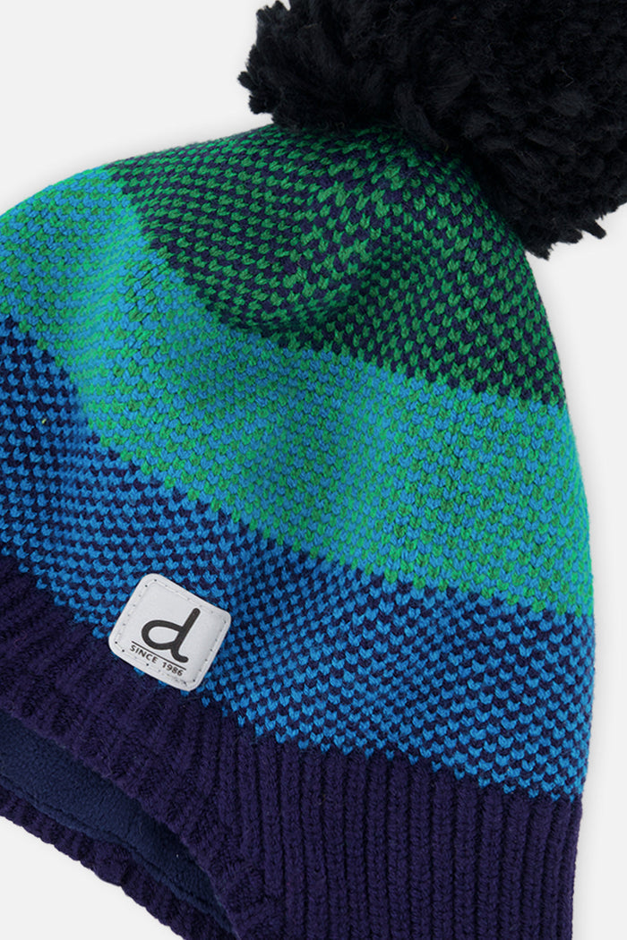 Winter Peruvian Knit Hat With Pompom Blue And Green Knit-3
