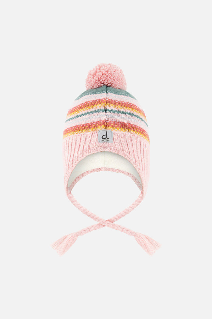 Winter Peruvian Knit Hat With Pompom Pink And Green Jacquard-0