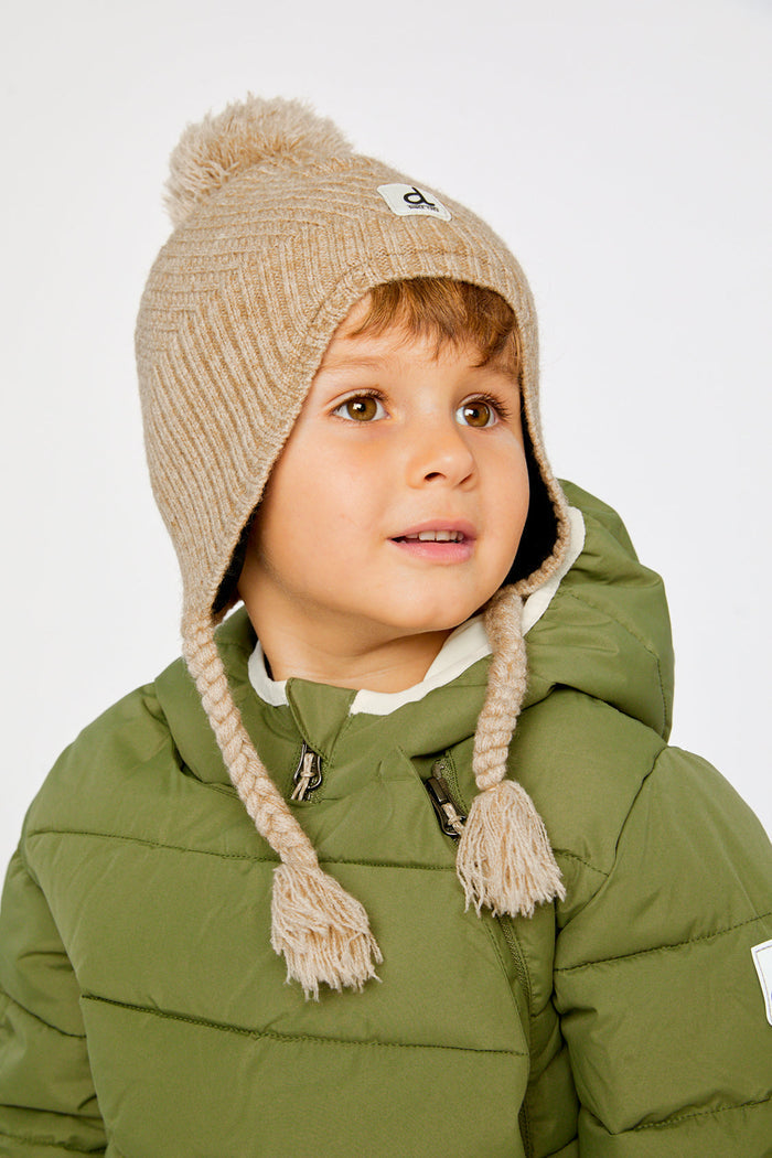 Winter Peruvian Knit Hat With Pompom Taupe-2