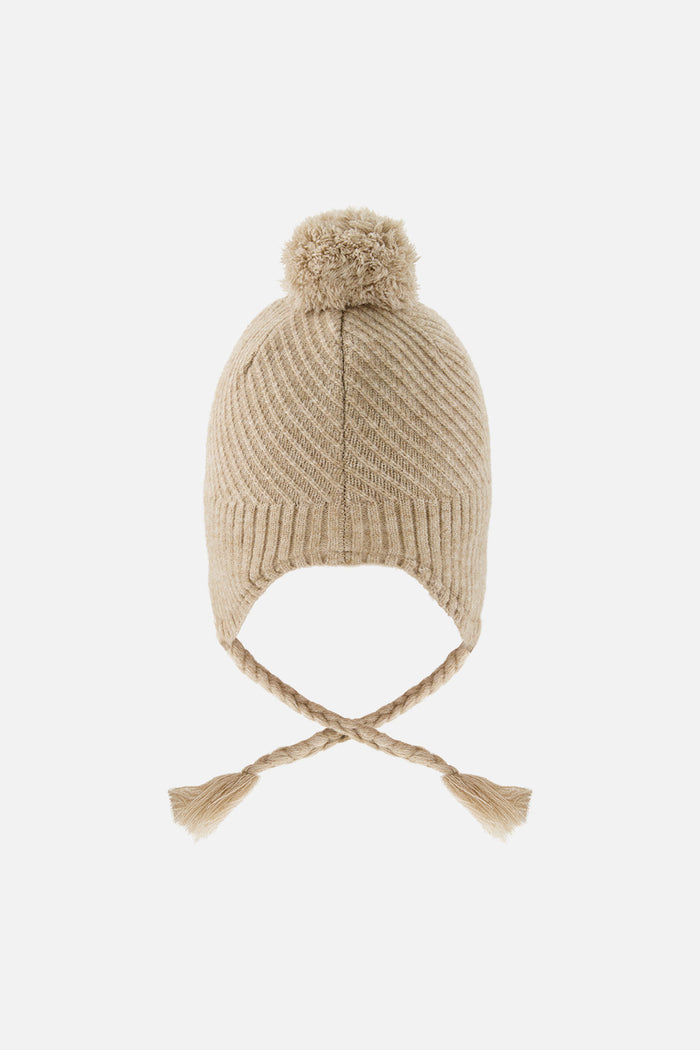 Winter Peruvian Knit Hat With Pompom Taupe-3