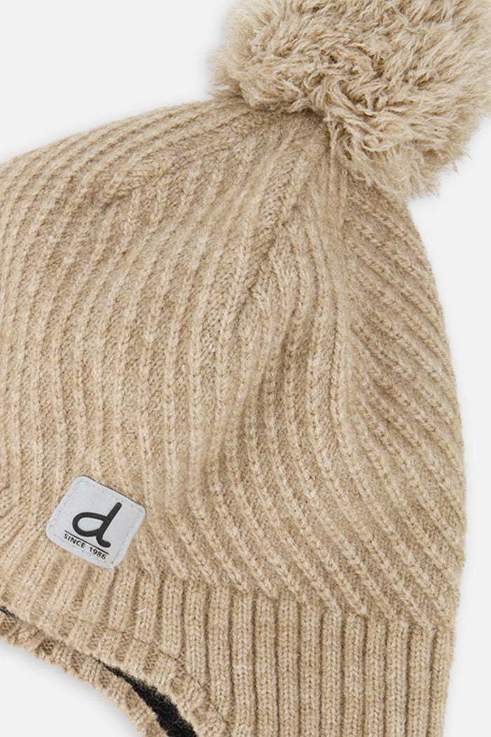 Winter Peruvian Knit Hat With Pompom Taupe-4