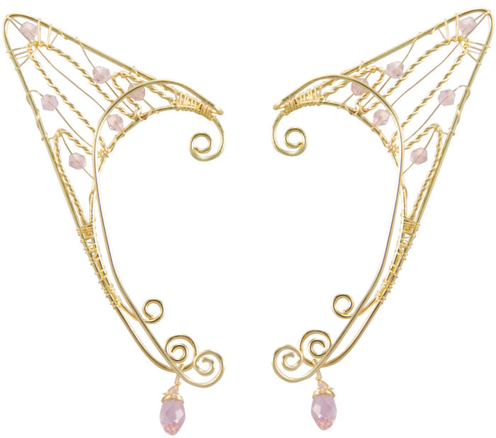 Wire Wrap Bead Elf Ear Cuffs - Adjustable Lightweight Fantasy Jewelry front view