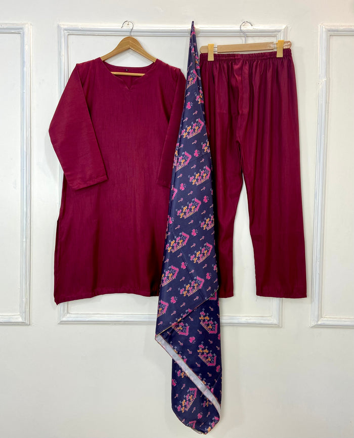 Woolen Shawl Luxe 3PC (Raw Silk) D-168