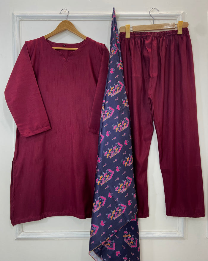 Woolen Shawl Luxe 3PC (Raw Silk) D-168