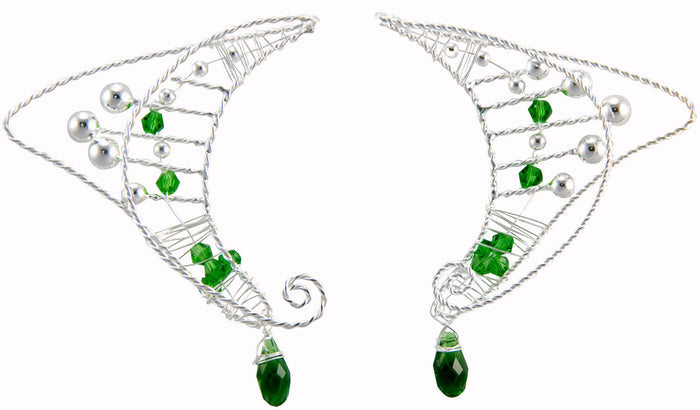 Woven Bead Elf Ear Cuffs - Lightweight Adjustable Fantasy Jewelry front view