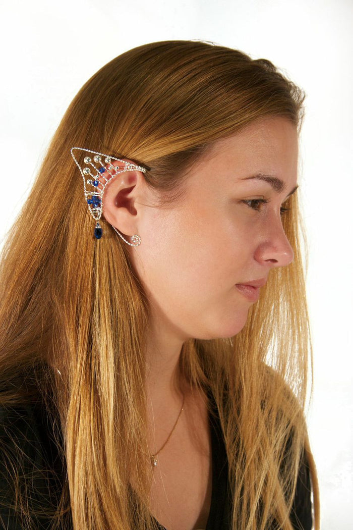Model wearing Woven Bead Elf Ear Cuffs - Lightweight Adjustable Fantasy Jewelry