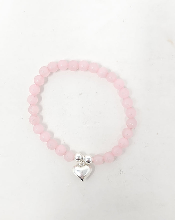 Zelly Rose Quartz Beaded Heart Charm Bracelet